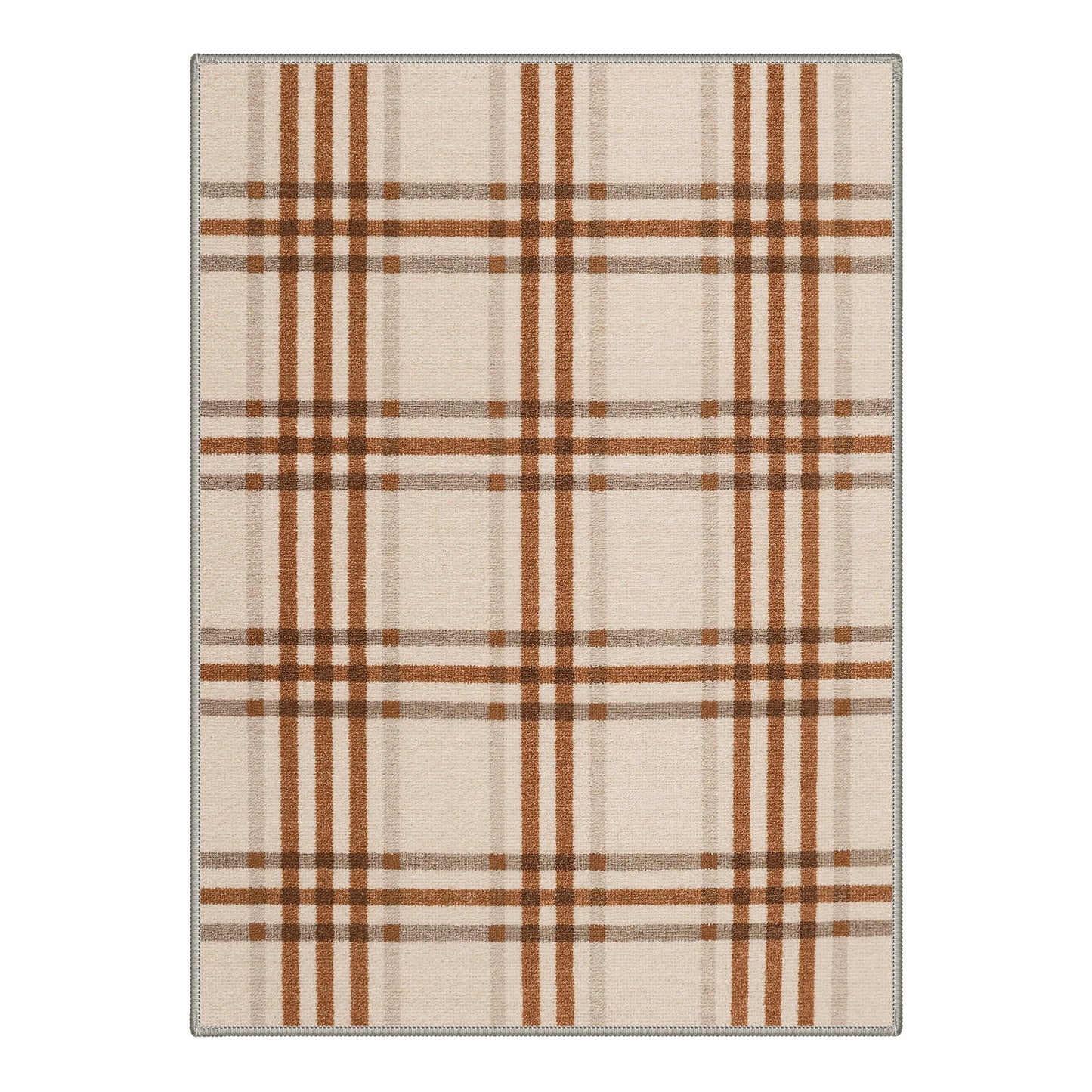 Bavni 5X7 Area Rugs, Minimalist Plaid Low Pile Non Slip Machine Washable Stain Resistant Indoor Rug for Living Room Bedroom Dining Room Home Office, Caramel Beige