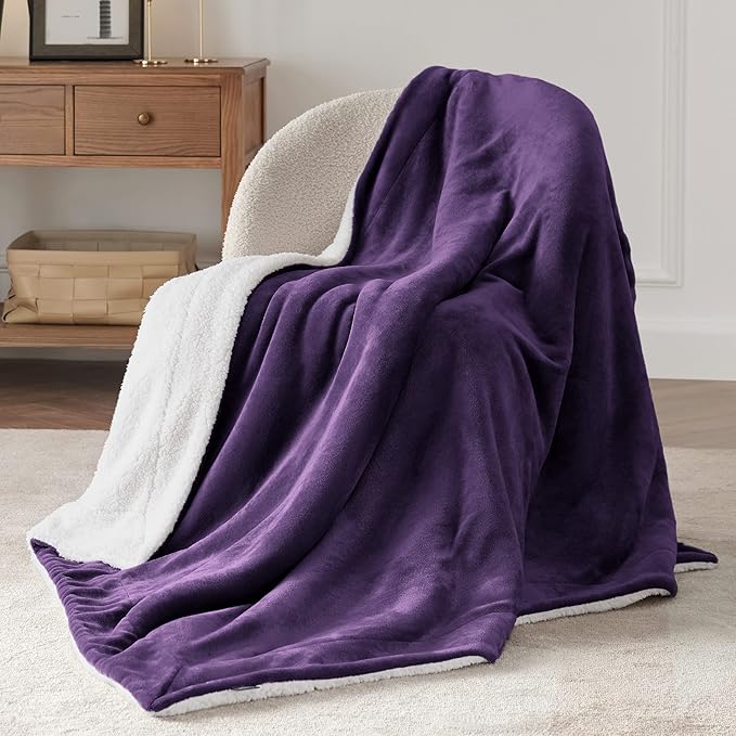 Bedsure GentleSoft Sherpa Fleece Throw Blanket for Couch - Thick and Warm Throw for Women, Soft Fuzzy Plush Blanket for Winter, Purple, 50x60 Inches
