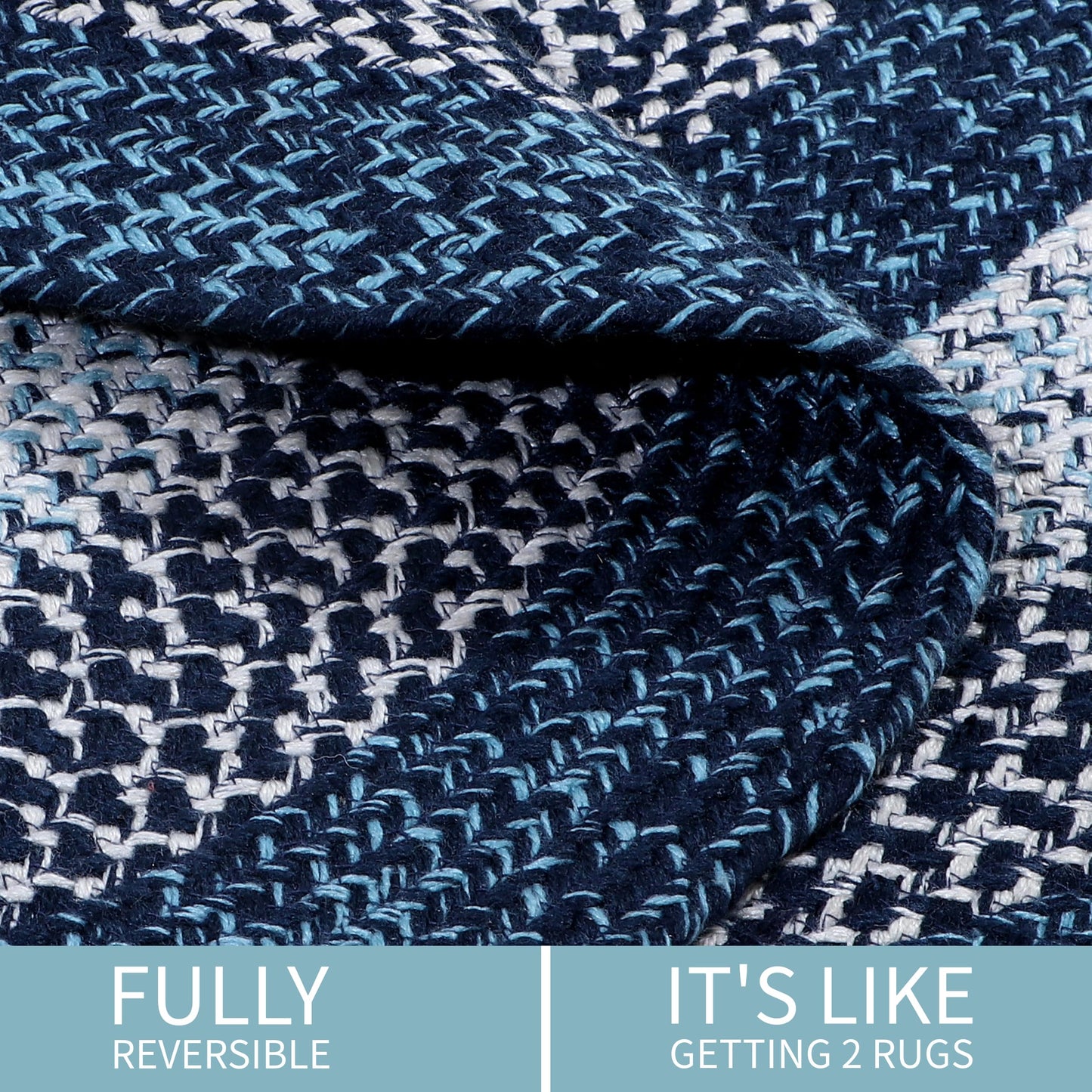 Super Area Rugs Rustic Aqua Blue/White/Black Oval Braided Rug for Entryway/Foyer, Washable Outdoor Rug for Patio/Porch 3' x 5' Oval