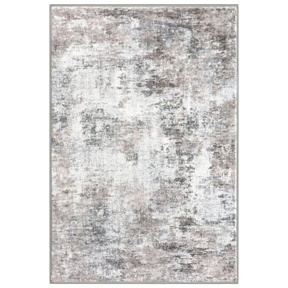 Lansny Small Abstract Area Rug 2x3 Entryway Rug Washable Door Mat Indoor Entrance, Washable Throw Rugs Non-Slip, Soft Beige Grey Kitchen Rugs Thin Print Faux Wool Floor Carpet for Foyer Front Door