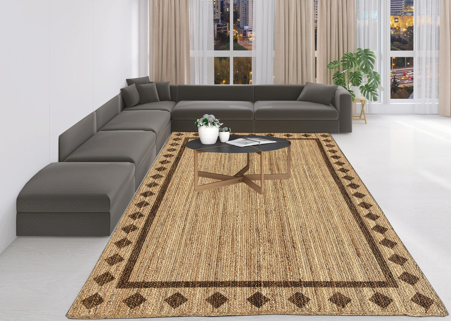 MAARSA WEAVES Hand Crafted Natural Jute Area Rug, 100% Jute, Rectangular, Handmade, Flat Woven, Low Pile