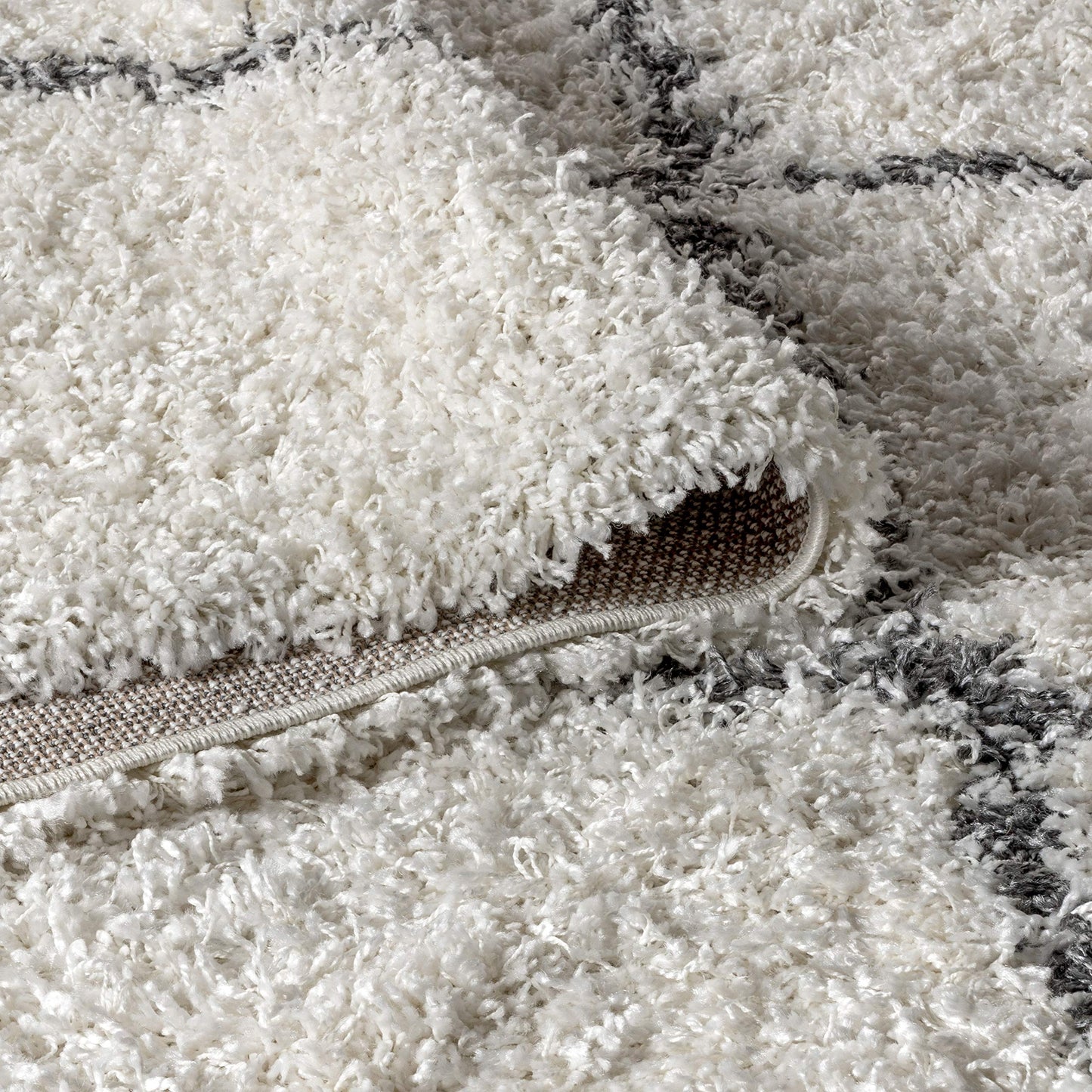 JONATHAN Y Mercer Shag Plush Tassel Cream/Gray Indoor Area Rug, 5x8, Moroccan Geometric Trellis, Bohemian, Easy-Cleaning for Living Room, Bedroom, Kitchen, Pet Friendly, Non-Shedding (MCR103B-5)