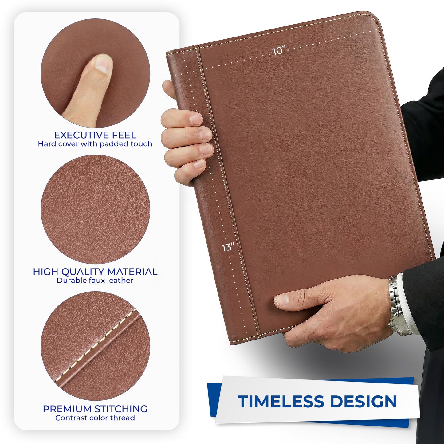 Samsill Contrast Stitch Leather Padfolio and Business Portfolio for Men and Women, Resume/Document Organizer with Writing Pad, Tan