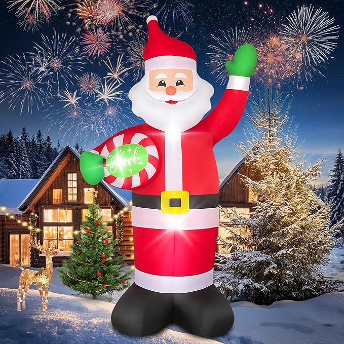 7 FT Christmas Inflatables Santa Claus Outdoor Decorations Blow Up Yard Santa Claus Holding a Plate with Built-in LEDs for Holiday Party Xmas Yard Garden Lawn Decor