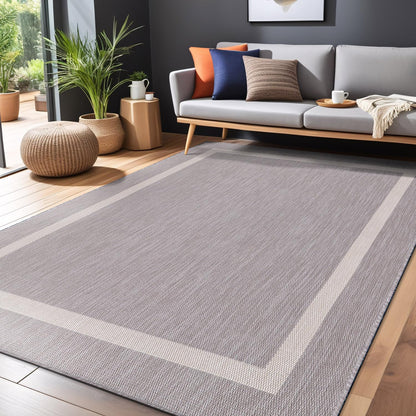 Luul Home Bordered Outdoor Rug 9x12 Washable Outside Carpet for Indoor Patio Porch Waterproof Easy Cleaning Non Shedding Area Rugs Gray 9 x 12