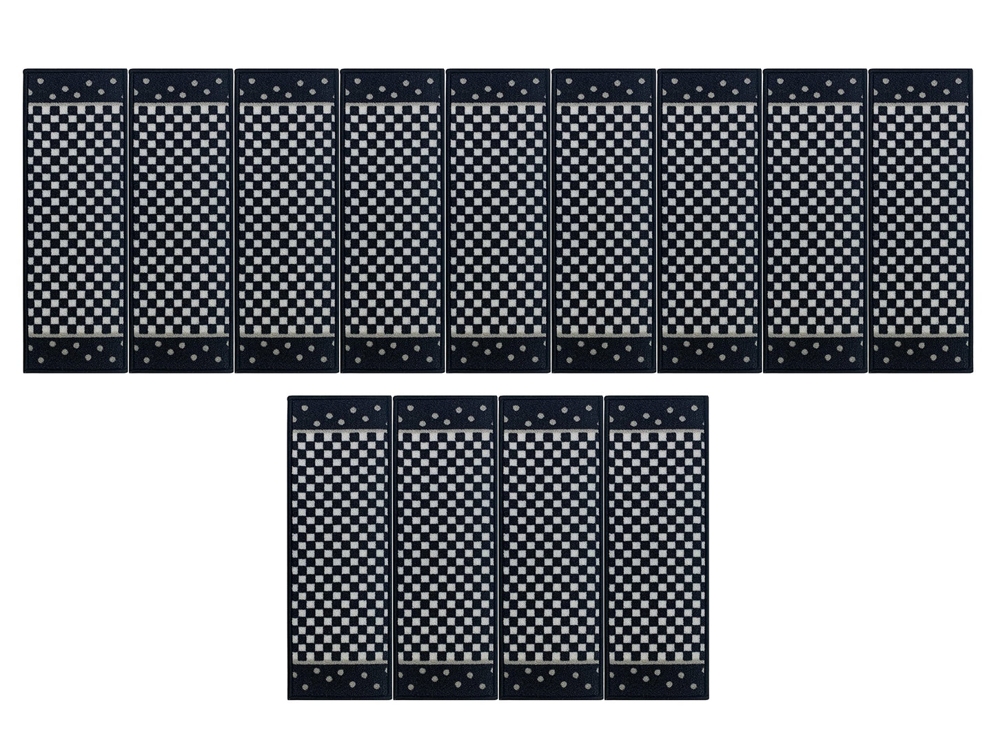 Stair Treads for Wooden Steps Indoor 8.5” x 26” Slip Resistant Machine Washable Staircase Carpet Mat, Safe for Elders, Kids and Pets Checkered Design Black and White Color, Set of 13