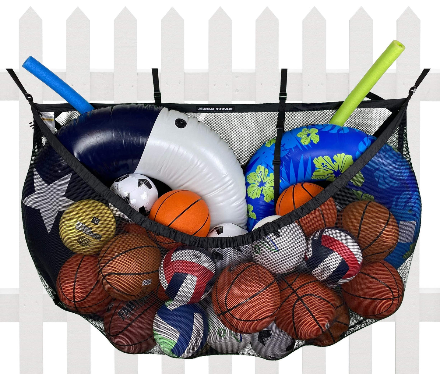MeshTitan Heavy-Duty Pool Storage Bag - Floats & Toys Organizer with Sturdy Mesh & Anti-Sagging Support (Black)