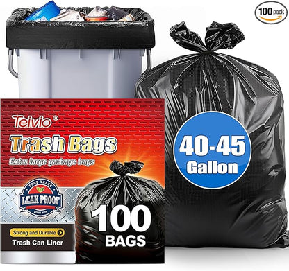 Teivio Trash Bags, 40-45 Gallon,