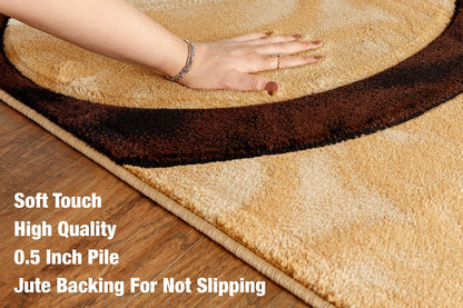 GLORY RUGS Area Rug Modern 5x7 Brown Circles Geometry Soft Hand Carved Contemporary Floor Carpet Fluffy Texture for Indoor Living Dining Room and Bedroom Area