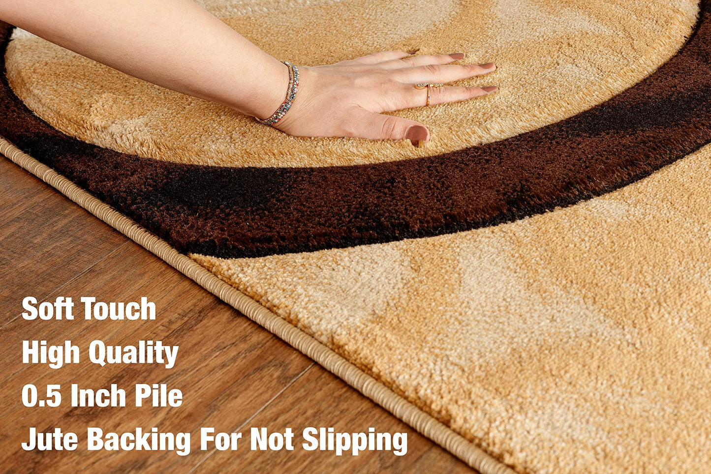 GLORY RUGS Area Rug Modern 4x6 Brown Circles Geometry Soft Hand Carved Contemporary Floor Carpet Fluffy Texture for Indoor Living Dining Room and Bedroom Area