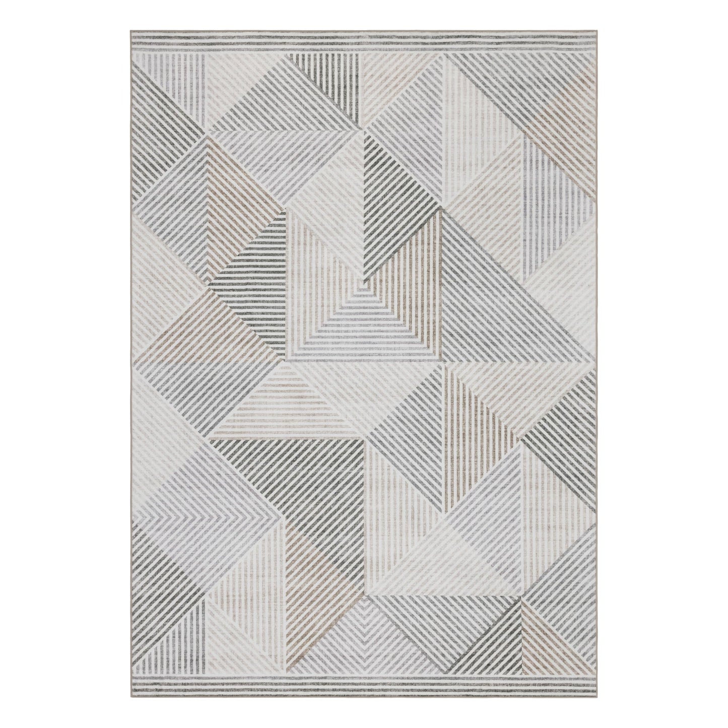 ReaLife Rugs Machine Washable Area Rug - Living Room Bedroom Bathroom Kitchen Entryway Office - Padded Low Pile Stain Resistant Premium - Modern Geometric Contemporary - Miles - Beige 5' x 7'