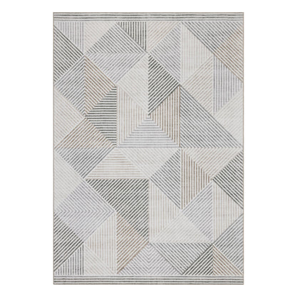 ReaLife Rugs Machine Washable Area Rug - Living Room Bedroom Bathroom Kitchen Entryway Office - Padded Low Pile Stain Resistant Premium - Modern Geometric Contemporary - Miles - Beige 5' x 7'