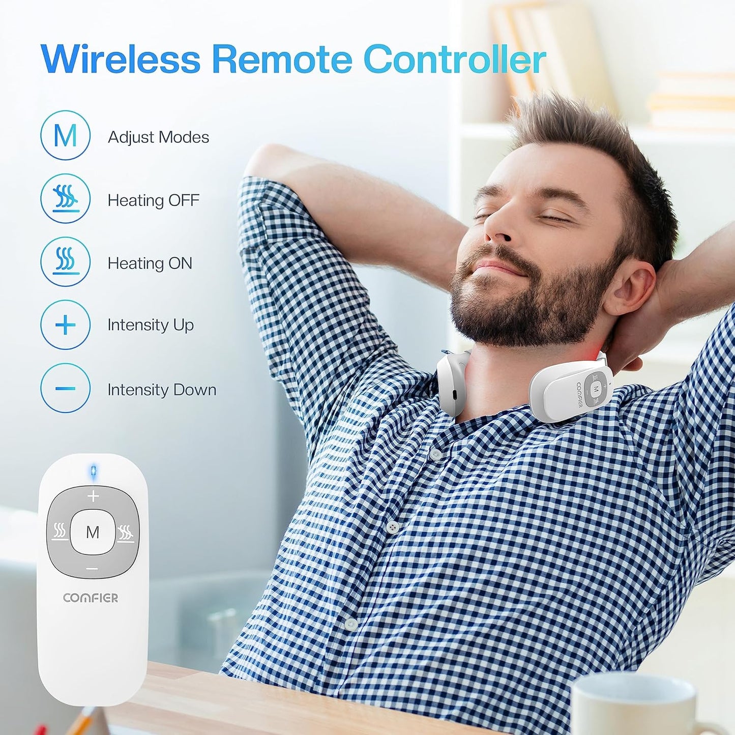 COMFIER Portable Heated Neck Massager, EMS Intelligent Electric Neck Massager with Heat and 3D Electrode Pads for Women Men