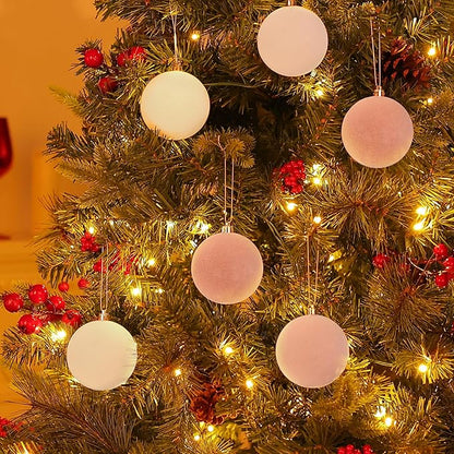 Amooca 3.15in Large Christmas Balls Ornaments Flocking Xmas Tree Hanging Decoration New Year Holiday Party Baubles 6pc Set Pink White