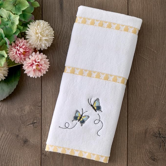 SKL Home Dancing Butterflies 100% Cotton Embroidered 2pc Hand Towel Set