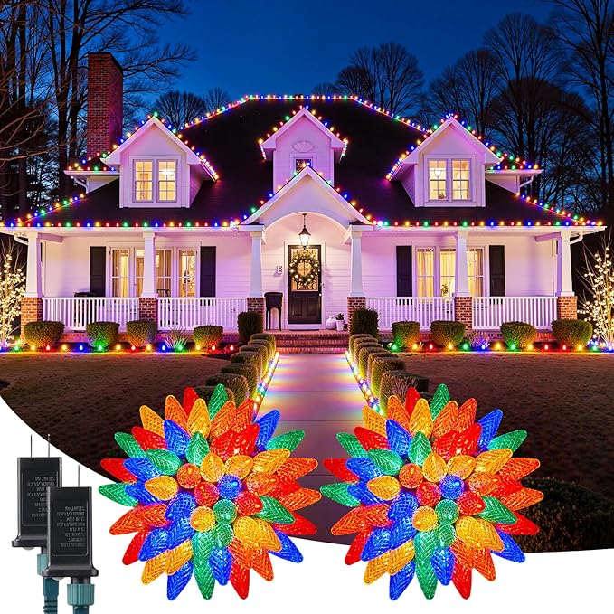 C9 Outdoor Christmas Lights, 72 FT 110 LED C9 String Lights, 8 Modes & Timer Connectable Waterproof for Christmas Tree light Indoor Outdoor Roofline Patio Outside Yard Xmas Decor, Multicolor 2 Pack