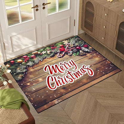 Merry Christmas Rug,Christmas Trees Decorative Indoor Bedroom Xmas Winter Welcome Door Mat Anti-Slip Rubber Area Rug for Seasonal Holiday Decoration,63" X 31"