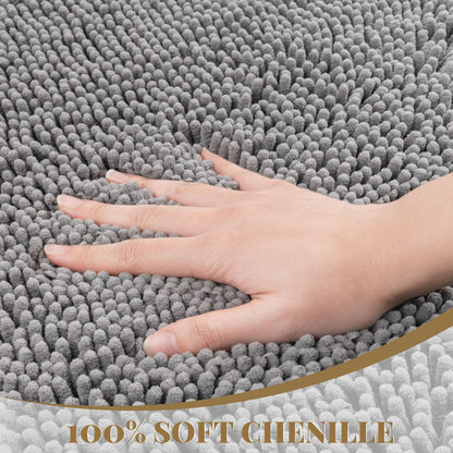 HOMEK Bathroom Rugs Mat 72 x 48, Thick Soft Absorbent Chenille Bath Rugs, Rubber Backing Bath Mats for Bathroom Floor, Tub, Shower, Bedroom, Home Decor Accessories, Quick Dry Machine Washable, Grey