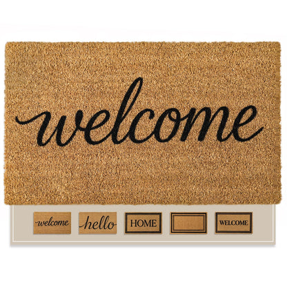 Kelarea Front Door Mat Natural Coco Coir Doormat with Heavy Duty Backing, 17" x 30" Welcome Entry Mats, Non-Slip Easy to Clean for Indoor Outdoor Entrance Porch