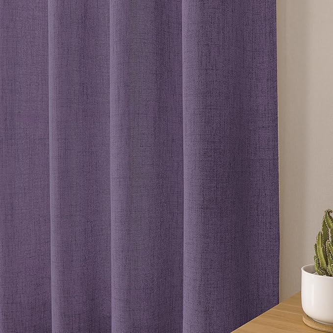 Tollpiz Linen Tier Curtains Rod Pocket Semi Sheer Short Kitchen Curtain Half Burlap Light Filtering Thick Linen Drape for Bathroom, 30 x 30 inches Long, Royal Purple, Set of 2 Panels