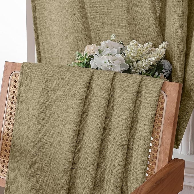 Tollpiz Linen Curtain Living Room Rod Pocket Semi Sheer Curtains Burlap Light Filtering Thick Linen Drape for Bedroom, 54 x 72 inches Long, Taupe, Set of 2 Panels