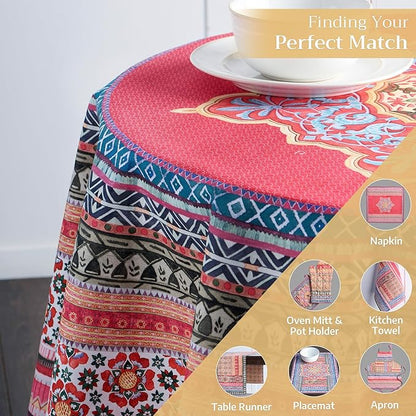 Maison d' Hermine Table Cloth Round Table 100% Cotton 69 Inches Fall Tablecloth Reusable Everyday Use for Thanksgiving Christmas Decorations Dining Farmhouse Party (Ispahan)
