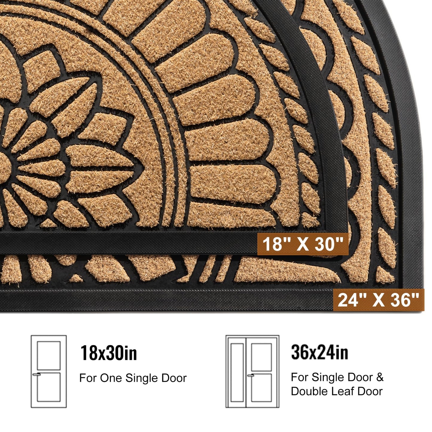 Mibao Front Door Mat Indoor Outdoor Entrance, Semicircular Entrance Mat, Half Round Waterproo Non-Slip Durable Rubber Door Mats, Low Profile Heavy Duty Doormat for Garage, Patio, 30" x 18", Yellow