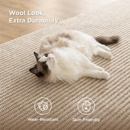 Bedsure 9x12 Faux Wool Area Rugs for Living Room, Machine Washable Carpet, Non-Slip Backing, Pet Friendly Throw Rug for Bedroom Dining Room, Natural Ivory