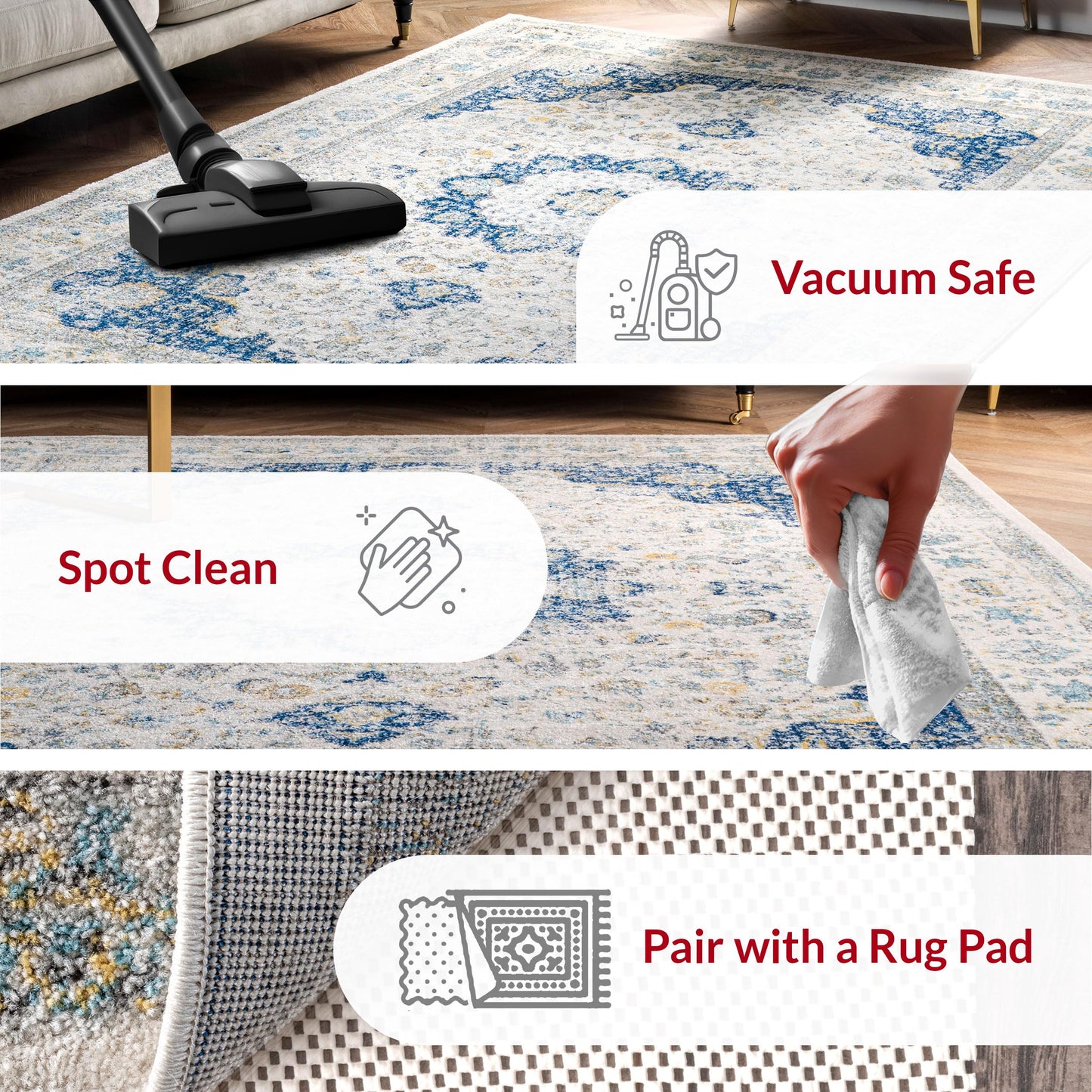 Nuloom Verona Blue/Off-White, 5' x 8' Oval, Vintage Medallion, Soft and Cozy, High Traffic, Stain Resistant, Easy Clean, Durable Area Rug for Bedroom, Living Room, Dining Space, Den, Foyer, Entryway
