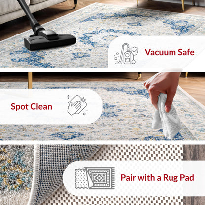Nuloom Verona Blue/Off-White, 5' x 8' Oval, Vintage Medallion, Soft and Cozy, High Traffic, Stain Resistant, Easy Clean, Durable Area Rug for Bedroom, Living Room, Dining Space, Den, Foyer, Entryway