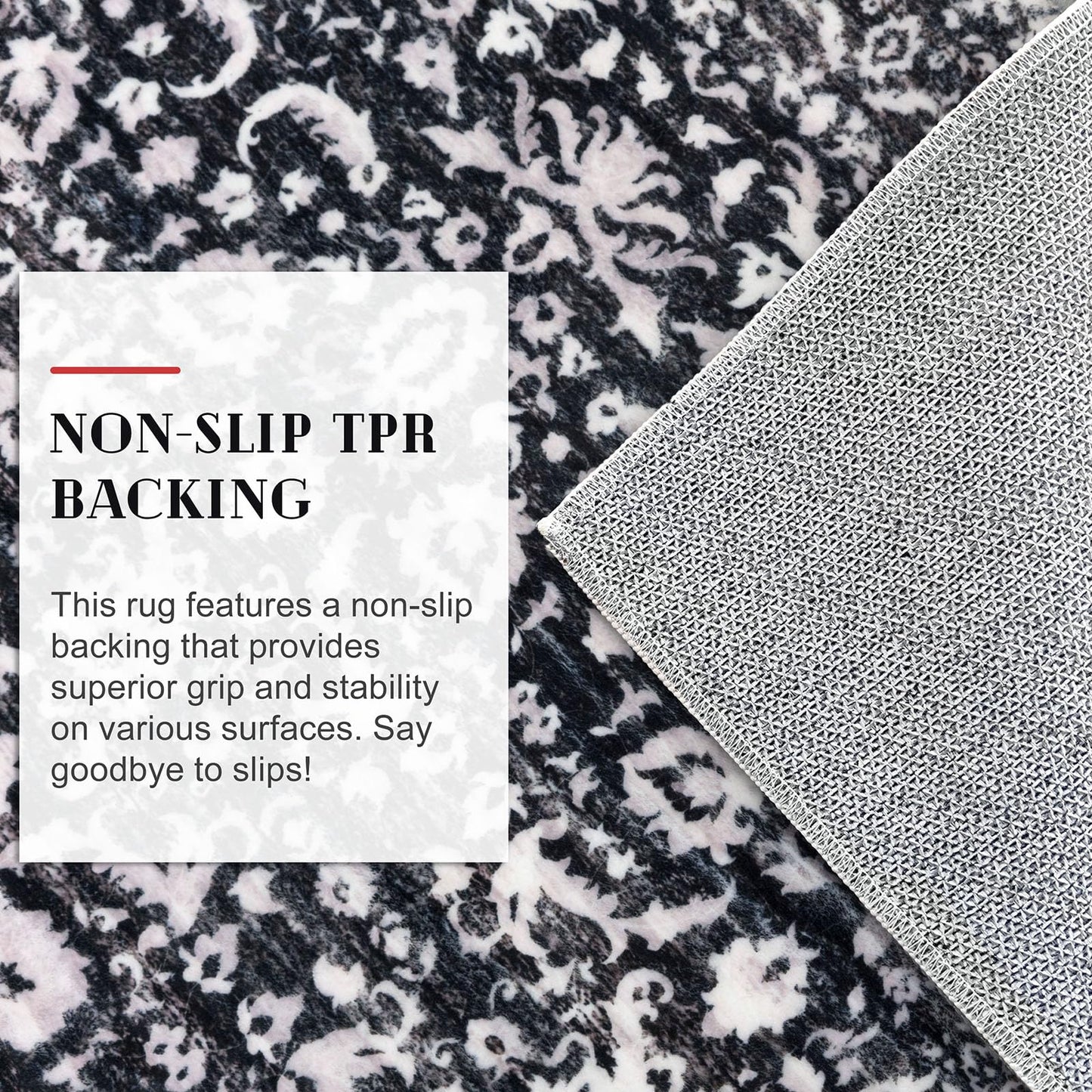 Lansny Vintage Entryway Rug 2x3 Washable, Black and White Kitchen Rug, Super Soft Thin Faux Wool Small Area Rug, Non-Slip Accent Mat for Foyer, Bedroom, Office