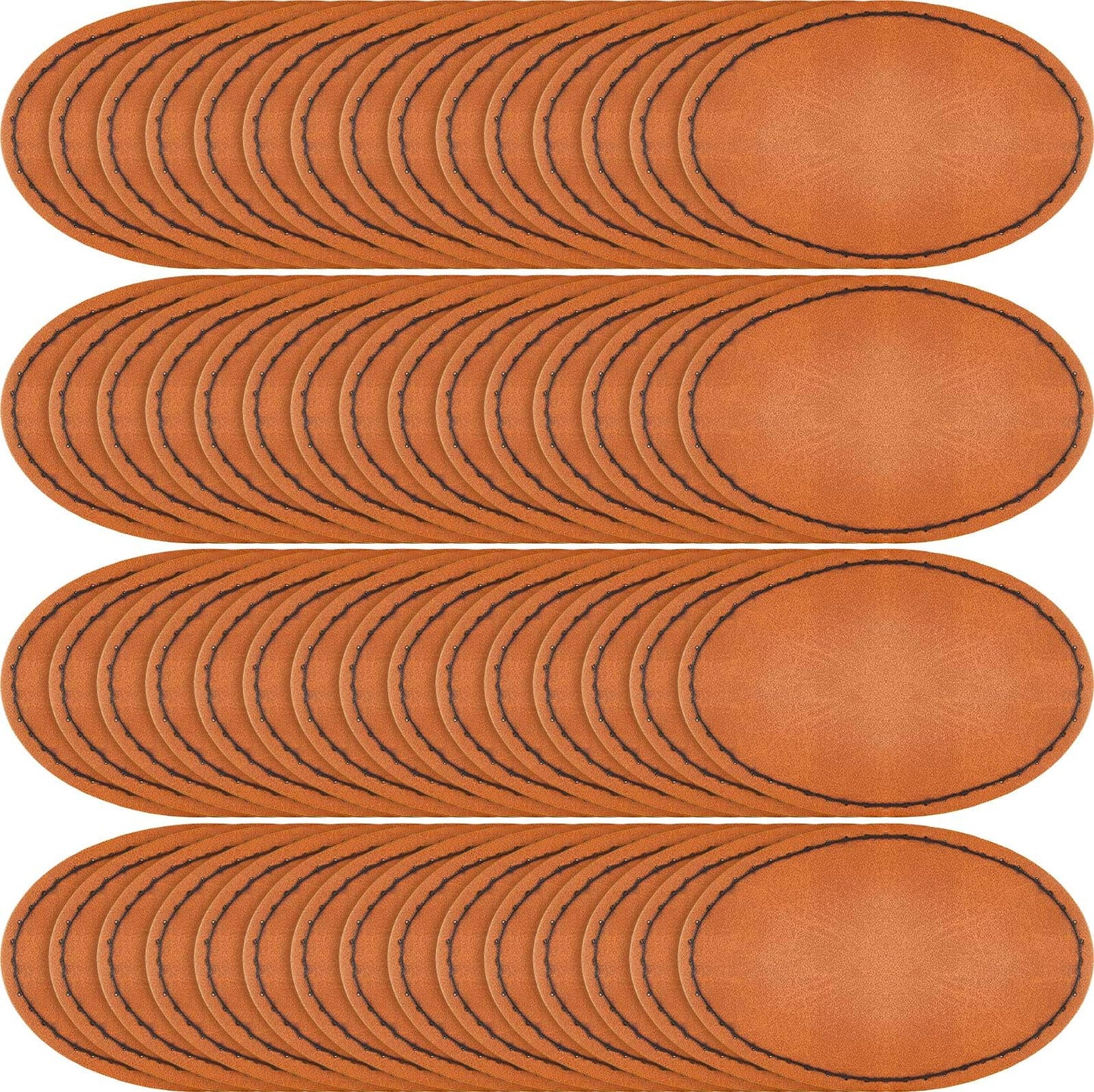 60 Pcs Blank Leatherette Hat Patches with Adhesive Oval Leatherette Rectangle Patch Faux Leather Patches for Hats Custom Fabric Repair Sew Laser Supplies, 3 x 2 Inches (Khaki)