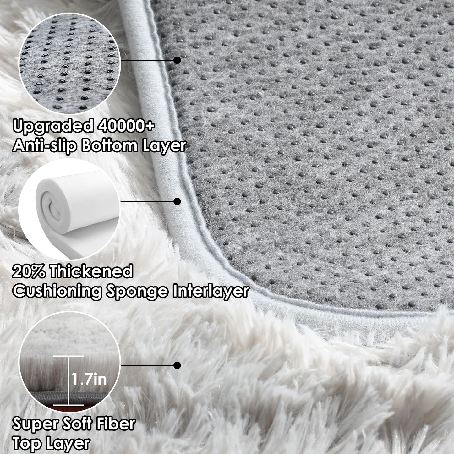 ONASAR 2x6 Runner Rugs for Bedroom Living Room, Fluffy Tie-Dyed Light Grey Bedside Hallway Throw Area Rug, Ultra Soft Plush Furry Floor Carpet Mat for Nursery Kids Dorm Closet Home Decor