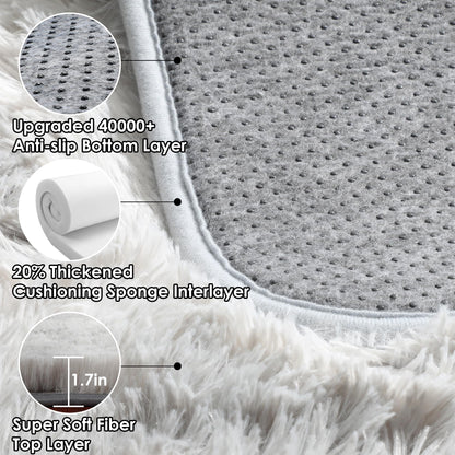 ONASAR 2x6 Runner Rugs for Bedroom Living Room, Fluffy Tie-Dyed Light Grey Bedside Hallway Throw Area Rug, Ultra Soft Plush Furry Floor Carpet Mat for Nursery Kids Dorm Closet Home Decor
