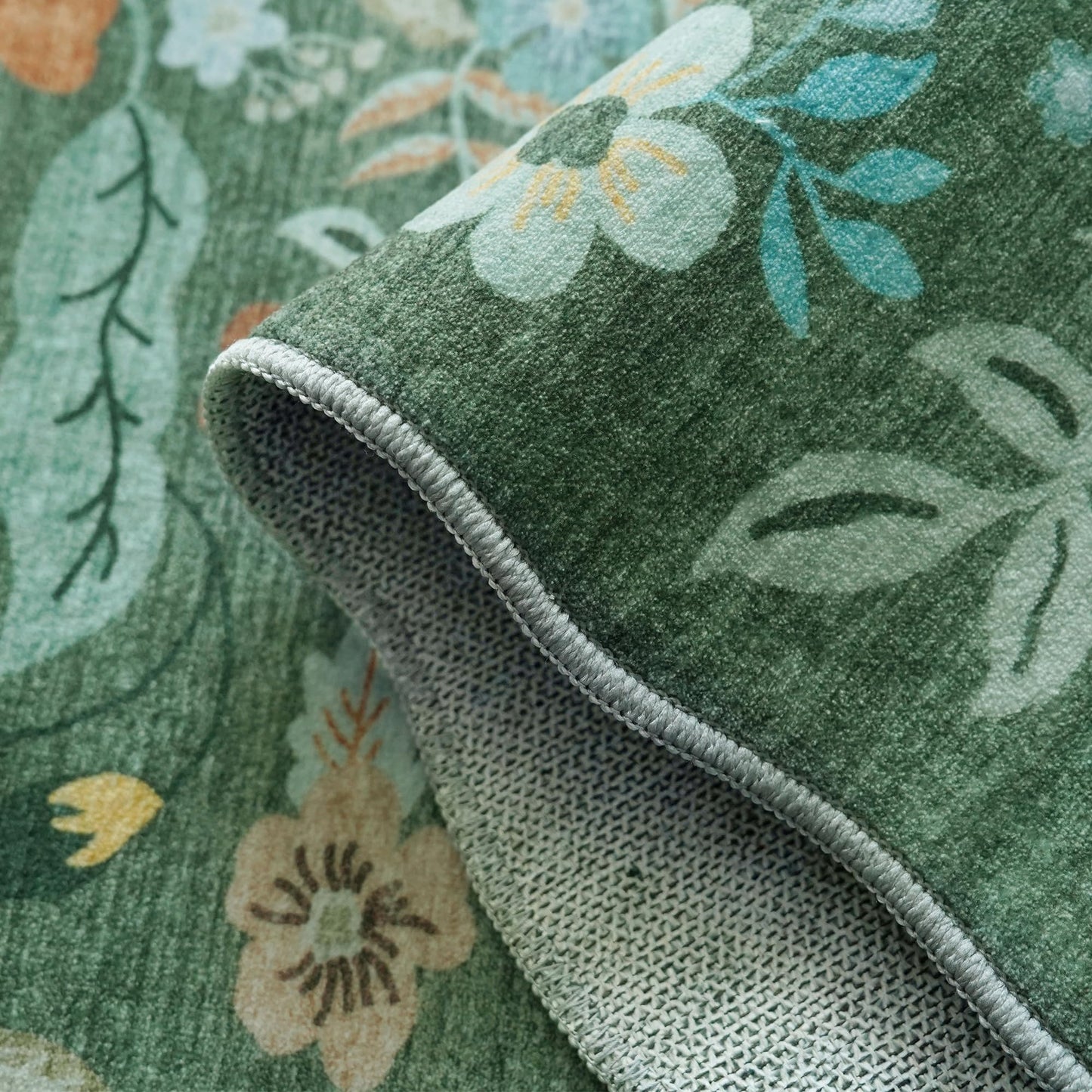 Washable 2x8 Hallway Runner Rug: Water-Resistant Kitchen Rug Soft Bedroom Carpet Non-Slip Indoor Hardwood Floor Mat for Entryway Bathroom Dining Room Boho Decorative Home Decor(2x8, Floral/Green)