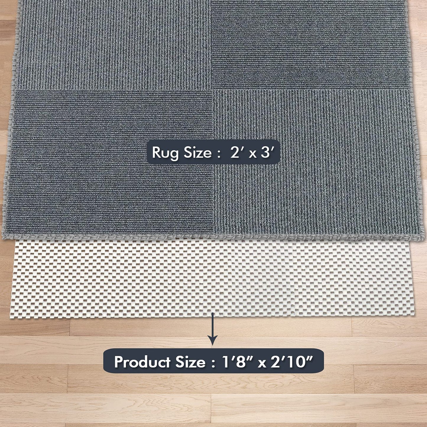 TJWODO Non Slip Area Rug Pads Non Skid Rug Gripper 2x3 Feet Extra Thick Pad Anti-Slip Carpet Rug Mats for Hardwood Surface Floors, Keep Rugs Safe and in Place (2 x 3 Ft)