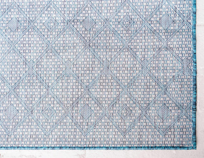 Unique Loom Outdoor Trellis Collection Area Rug - Tribal Trellis (6' 1" x 9' Rectangle, Teal/ Ivory)