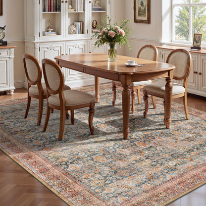 Yarooge 8x10 Area Rugs for Living Room - Washable Vintage Retro Large Rug, Soft Ultra Thin Non Slip Low Pile Traditional Distressed Boho Carpet for Bedroom Dining Room Home Office, Rust Clay