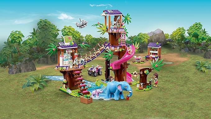 LEGO Friends Jungle Rescue Base 41424 Building Toy for Kids Animal Rescue Kit That Includes a Jungle Tree House and 2 Elephant Figures for Adventure Fun (648 Pieces)