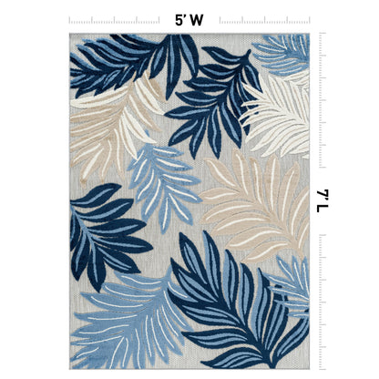 Rugshop Indoor/Outdoor High-Low Textured Area Rug, Botanical, Easy-Clean Patio Rug for Porch Deck Balcony 5' x 7' Dark Blue