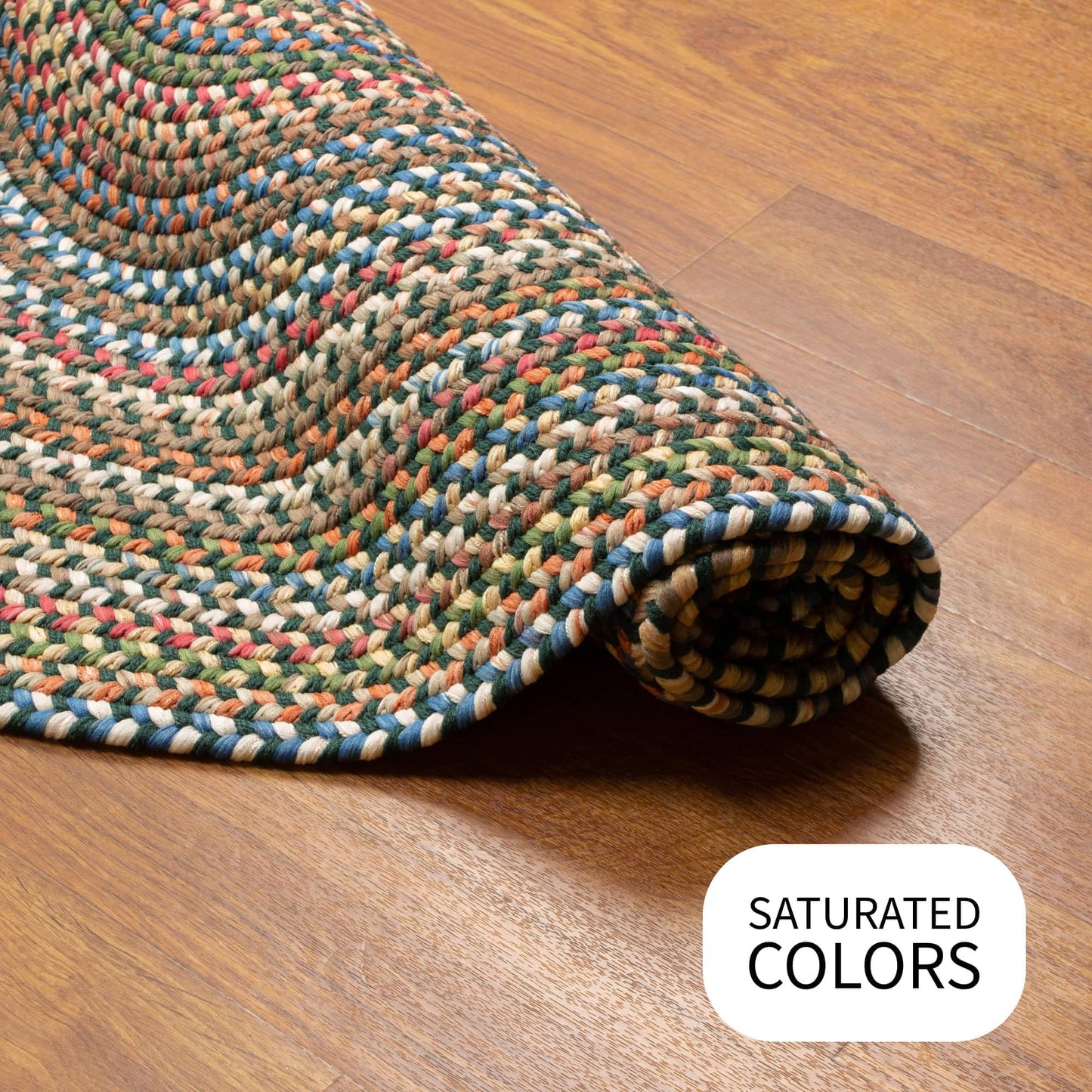 Spruce Green/Multi Braided Rug - 6' Round Rugs for Living Room and Dining Room Table - Vibrant Colors - Stain Hiding Material - Made in USA