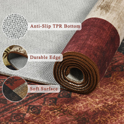 Tepook Modern Area Rug for Living Room, 4x6 Geometric Large Rugs for Bedroom, Washable Patchwork Rug Indoor Non-Slip Throw Carpets for Dining Room Office Farmhouse Home Decor, Multi