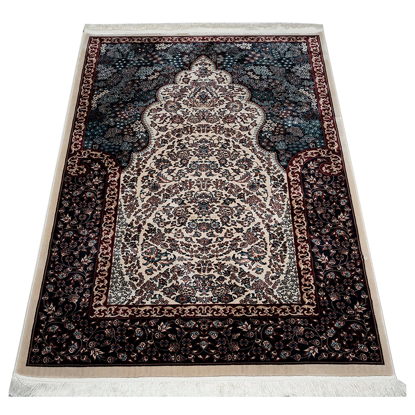 Modefa Velvet Prayer Rug - Soft Plush Turkish Janamaz Sajada Carpet for Men and Women - Luxury Velvet Wide Floral Prayer Mat Ramadan Eid Gift (Beige)