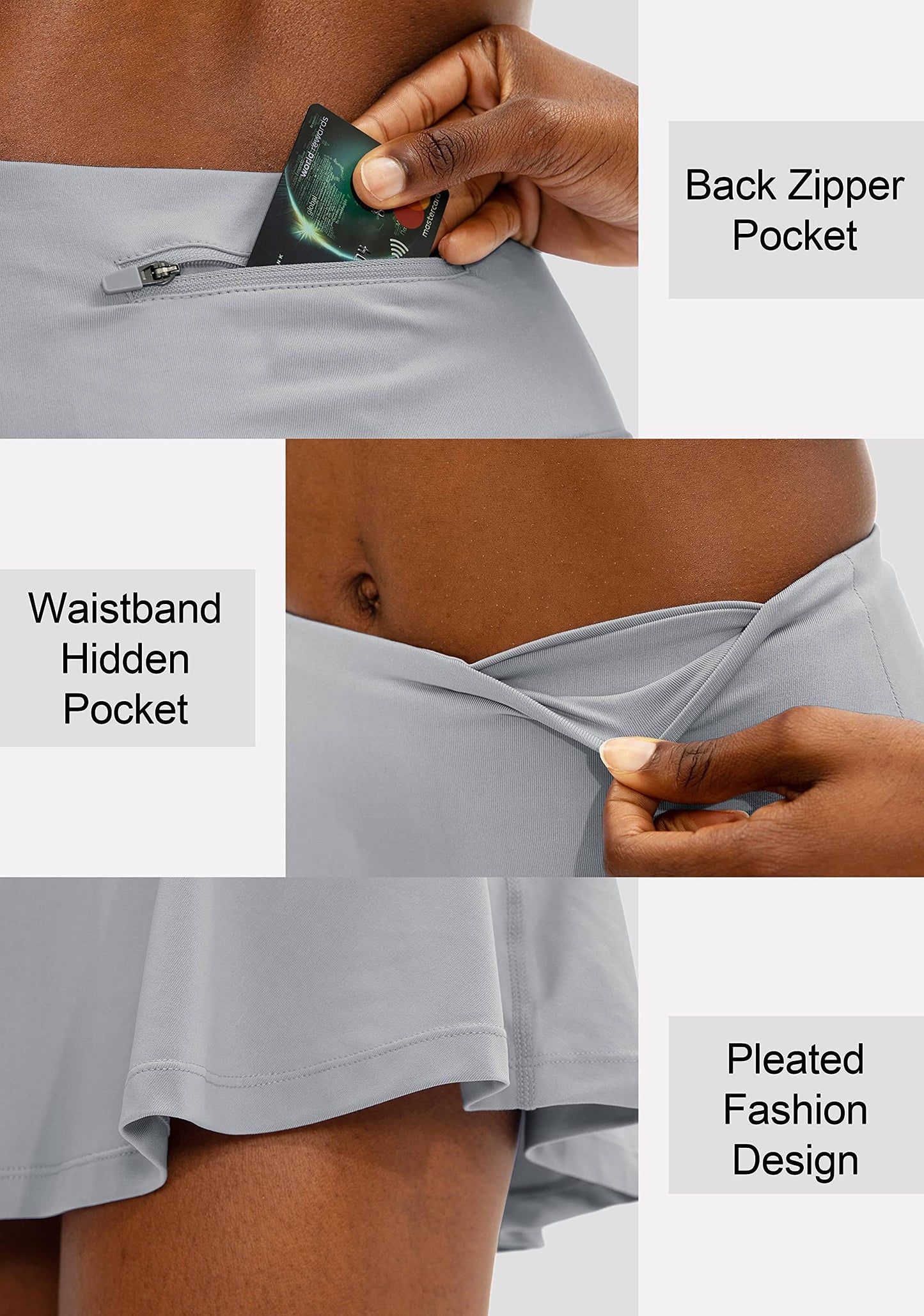 SANTINY Pleated Tennis Skirt for Women with 4 Pockets Women's High Waisted Athletic Golf Skorts Skirts for Running Casual (Grey_XXL)