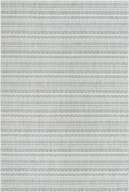 Unique Loom Outdoor Striped Collection Area Rug - Maia (6' 1" x 9' Rectangle, Teal/Ivory)