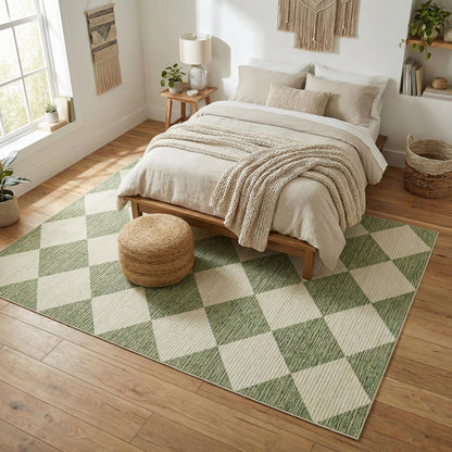 GarveeHome 5x7 Modern Checkered Area Rug, Sage Green Washable Rugs for Living Room Bedroom, Soft Low Pile Non Slip Diamond Floor Mat Plaid Print Throw Rug Indoor Carpet Dining Room Playroom