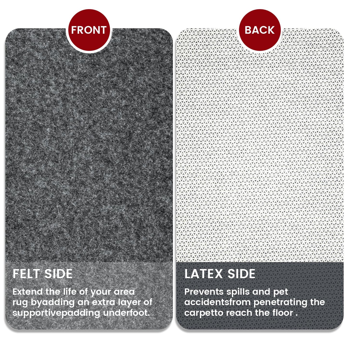 Waterproof Rug Pad, 5x7 ft Area Rug Non-Slip Carpet Pad, Non-Slip Rug Pads for All Floors and Finishes, Felt Pad for Hardwood Floors, Keeps Carpets in Place Soft and Safe