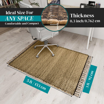 Eco Crave Handmade Jute Area Rug 3x5 ft – Brown & Black Diamond Pattern Natural Hand-Woven Low Pile Non-Slip High Traffic Area Floor Rug for Indoor Outdoor, Farmhouse Boho Area Rug, 36x60 Inches