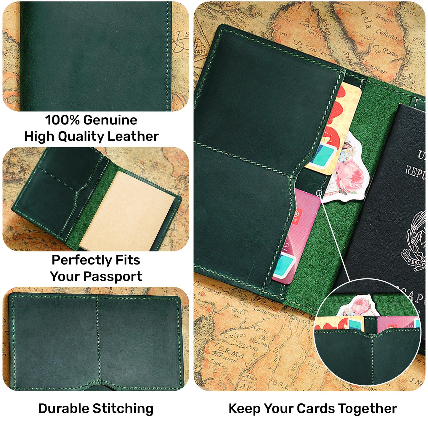 HIFA Leather Passport Holder, Handmade Passport Cover with Card and Ticket Slot - Genuine Leather, Elegant Design, Easy Access - Passport Case, Passport Wallet, Passport Holder