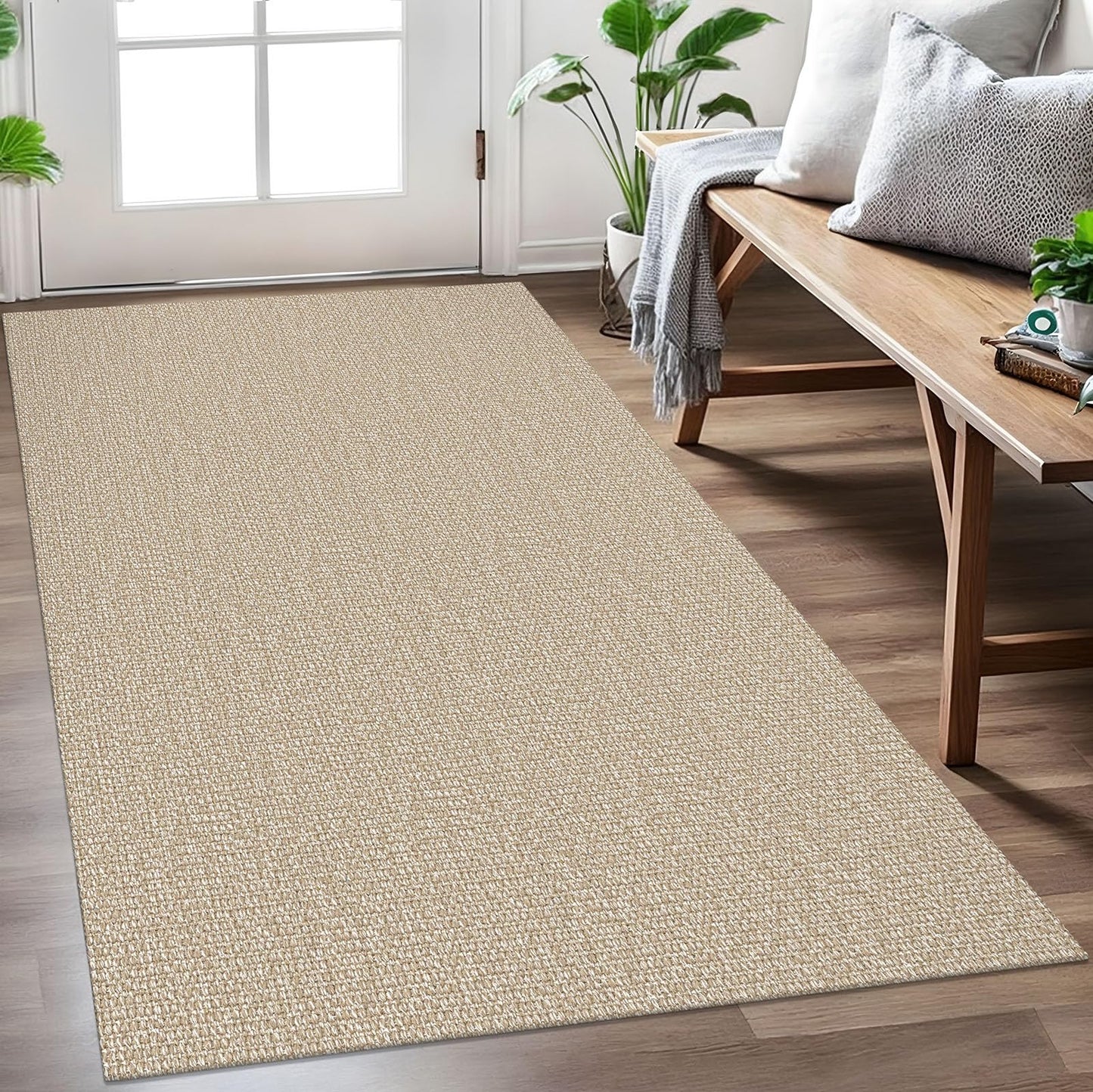 EARTHALL Washable Area Rug 3x5 Ft Non Slip Rugs for Entryway, Braided Rubber Backed Throw Rugs Door Mat Indoor Outdoor Entrance, Cotton Woven Carpet for Kitchen Foyer Front Door, Send/Beige